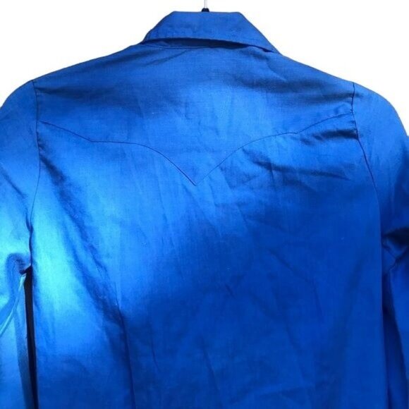 Vintage Karman Western Wear Lantern Sleeve Blue Red Embroidery Button Down Shirt - Picture 6 of 8